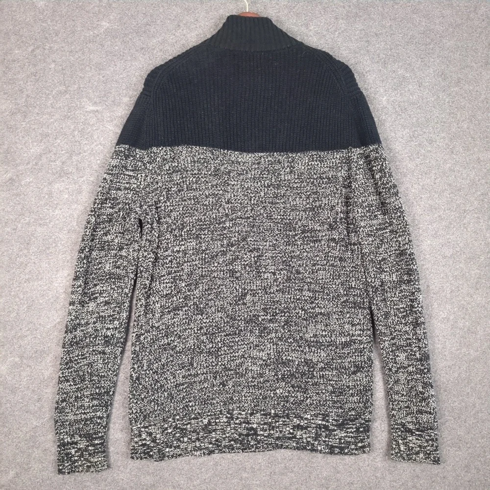 Banana Republic Mens XL Navy Blue Marled Colorblock Mock Neck Button‎ Sweater
